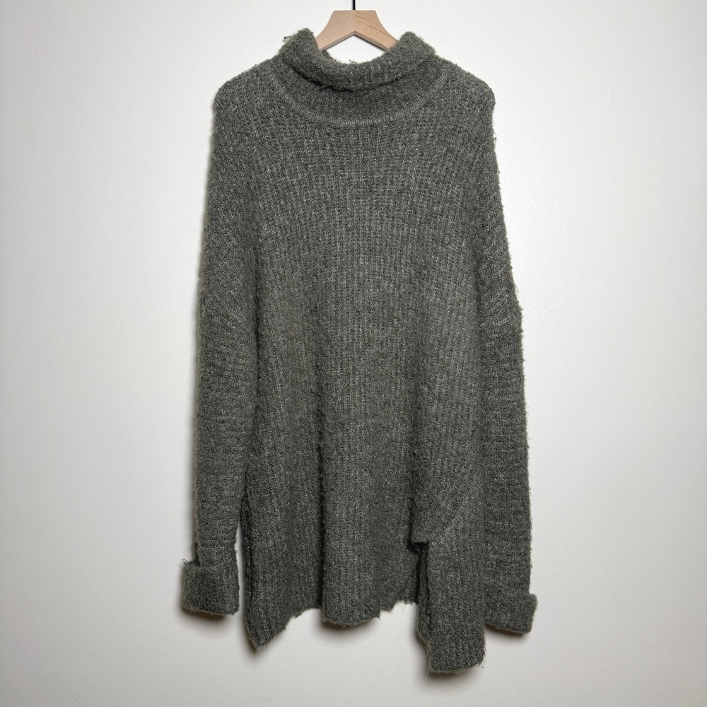 Express Womens Cowl Neck Sweater‎ XL Gray Green Pullover Oversized